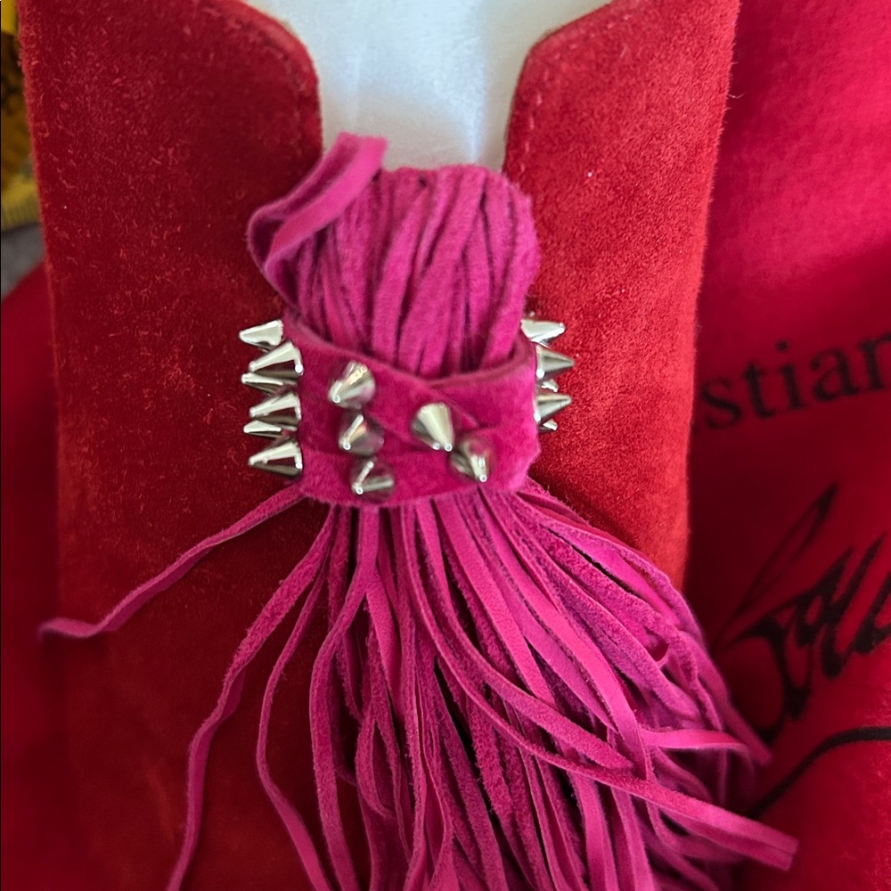 Christian Louboutin Red Suede Flats with Pink Tassels - Picture 9 of 9